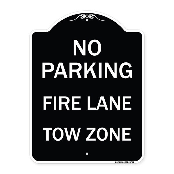 Signmission No Parking Fire Lane Tow Zone K-1645 Heavy-Gauge Aluminum Sign, 24" x 18", BW-1824-23733 A-DES-BW-1824-23733 - main